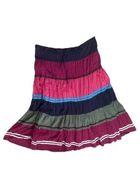 Candie's Women's Maxi Skirt Large Colorblock Boho Tiered Cotton Full Drawstring